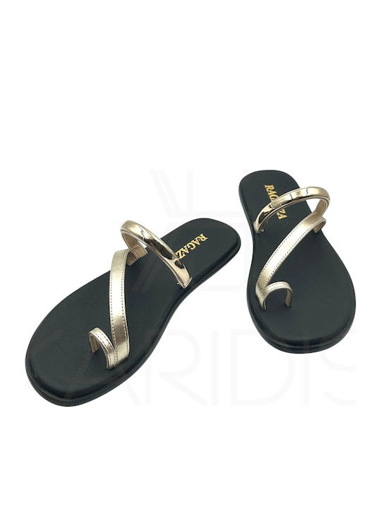 Leder Flache Damen Sandalen Gold