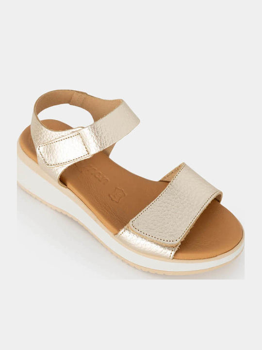 Кожени Дамски Анатомични Сандали Flatforms Златисти