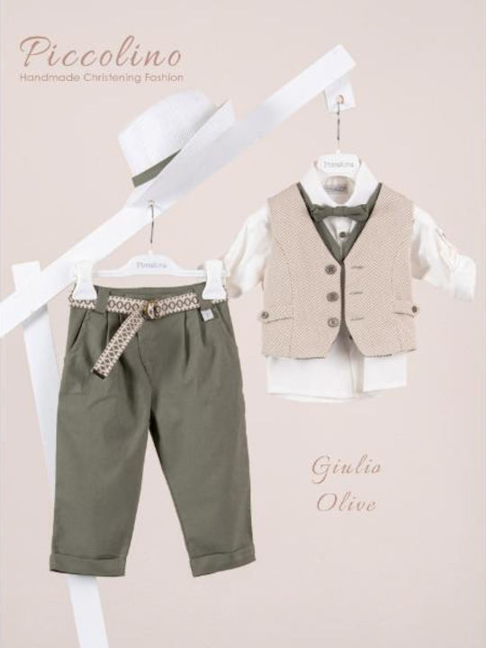 Piccolino Baptism Suit with Vest for Boys Linen Giulio Green AG26S92 Olive