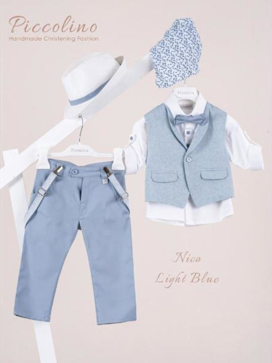 Piccolino Baptism Suit with Vest for Boy Nico Light Blue
