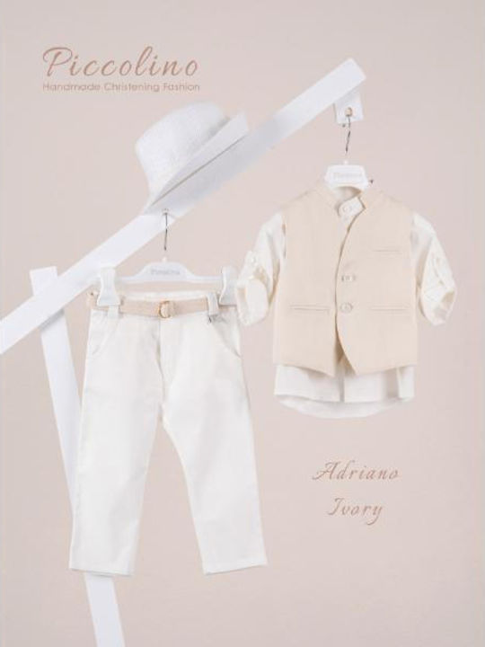 Piccolino Baptism Suit with Vest for Boys Linen Adriano Ecru