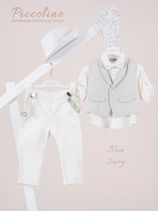 Piccolino Baptism Suit with Vest for Boys Nico Ecru AG26S96 Ivory