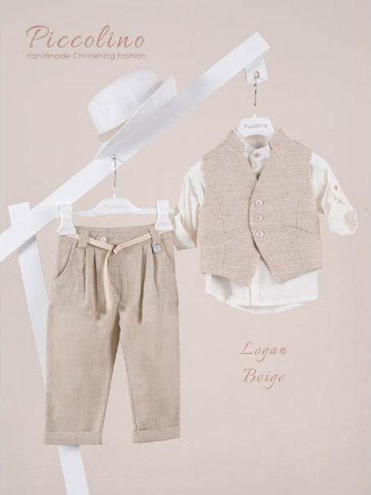 Piccolino Baptism Suit with Vest for Boys Linen Logan Beige