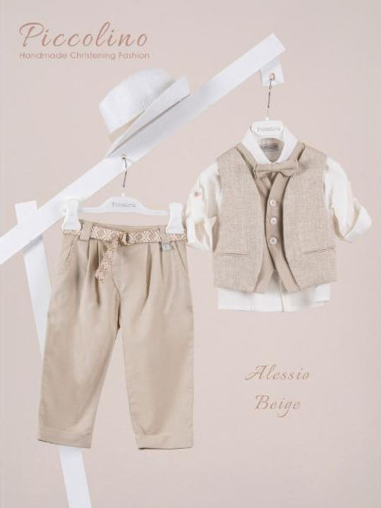 Piccolino Baptism Suit with Vest for Boys Linen Alessio Beige