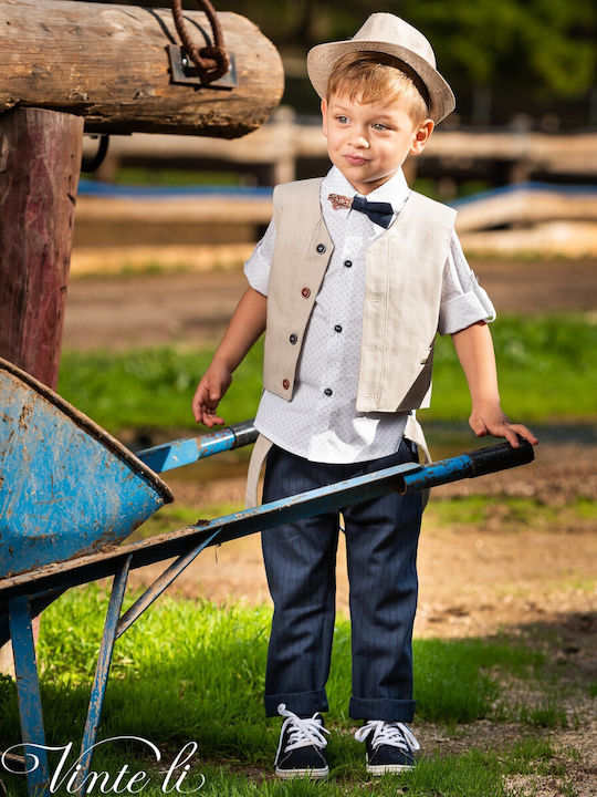 Baptism Suit Blue Beige Boy 3907 Vinteli Vn-3907