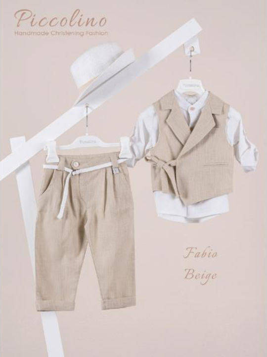 Piccolino Baptism Suit with Vest for Boys Giulio Beige