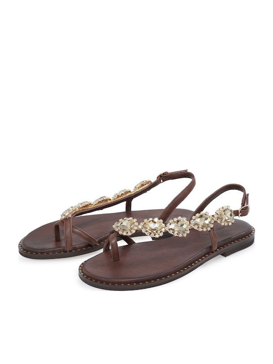 Leather Women's Flat Sandals Brown