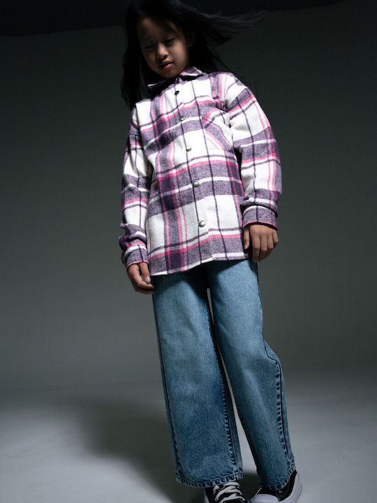 Kids Checked Shirt Long Sleeve White