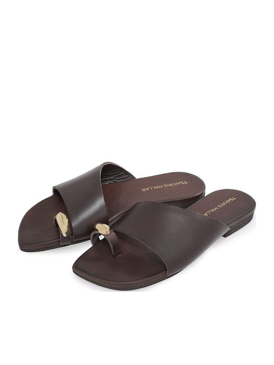Leather Women's Flat Sandals Brown