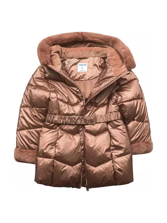 Kids' Quilted Jacket Long with Hood Pink
