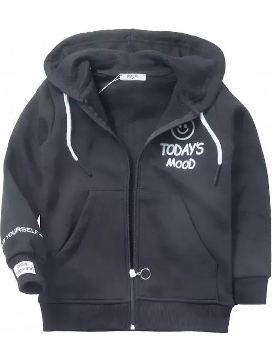 Kids Sweatshirt Cardigan Cotton with Hood Black