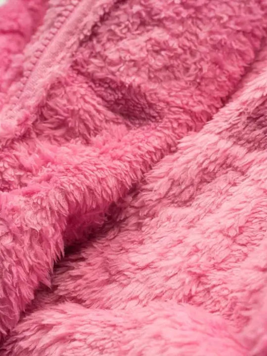 Kinderstrickjacke Pelz mit Kapuze Fuchsia