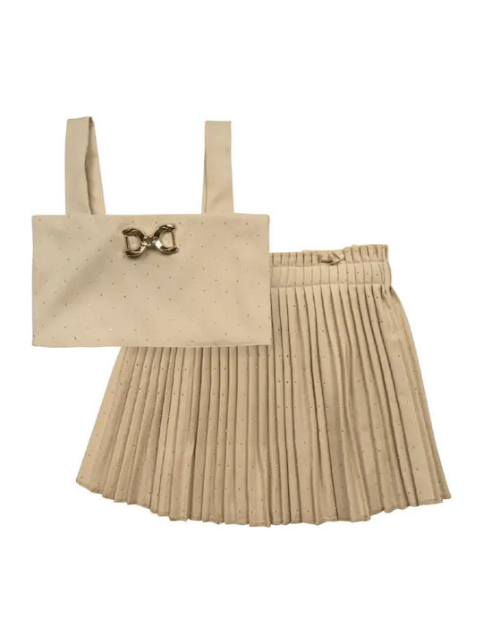 Kids Set with Skirt Summer 2pcs Beige