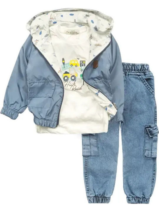 Kids Clothing Set with Pants and Winter Coat 3 Pieces Blue
