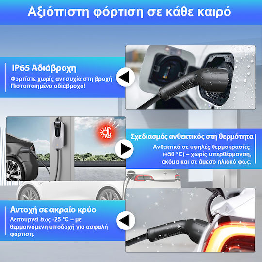 Junsun Φορητός Τριφασικός Σταθμός Φόρτισης 11kW με Ενσωματωμένο Καλώδιο Type 2