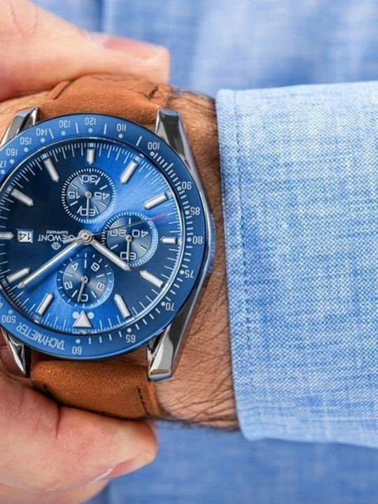 Giewont Sapphire Ceas Barbatesc 44mm Cronograf Cu Baterie Cu Curea Din Piele Maro
