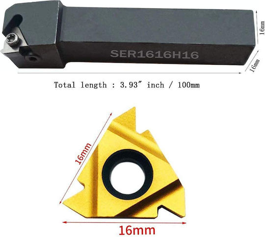 Suport Scule Strung Cnc Ser1616h16 5/8" 10 Inserturi Carbură 16er Ag60 Set Filetare Metal Tăiere Dreapta Pas 0.5–3.0 Mm Construcție Oțel Durabil Finisaj Oxid Negru Stabil Durabil Cheie T8 Inclus Atelier Cnc