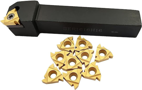 Suport Scule Strung Cnc Ser1616h16 5/8" 10 Inserturi Carbură 16er Ag60 Set Filetare Metal Tăiere Dreapta Pas 0.5–3.0 Mm Construcție Oțel Durabil Finisaj Oxid Negru Stabil Durabil Cheie T8 Inclus Atelier Cnc