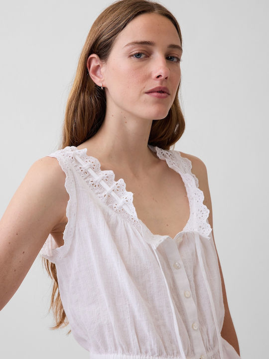 Γυναικείο Crop Top Βαμβακερό με Δαντέλα Fresh White