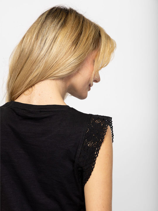 Damen Bluse Ärmellos Schwarz