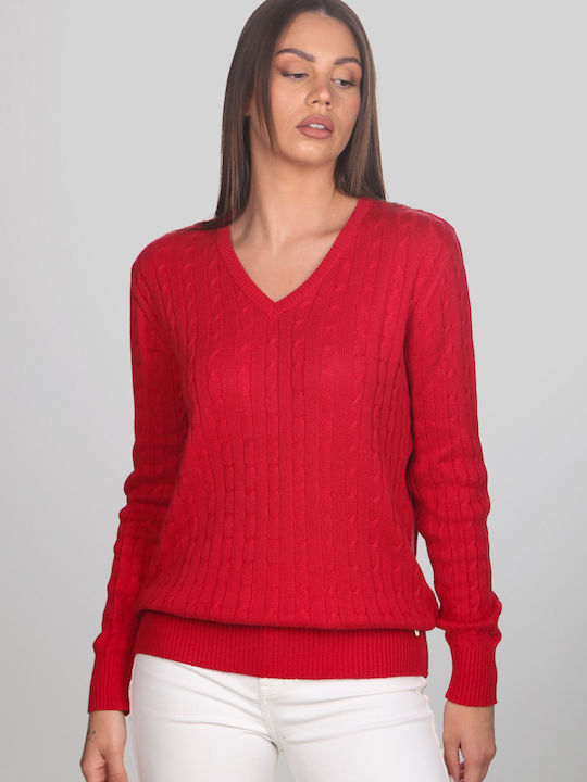 Women's Blouse with V-Neck Red