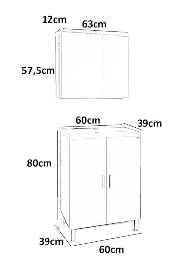 Drop Roma 60 Countertop with Sink & Mirror Glossy Lacquer L60xW39xH80cm White
