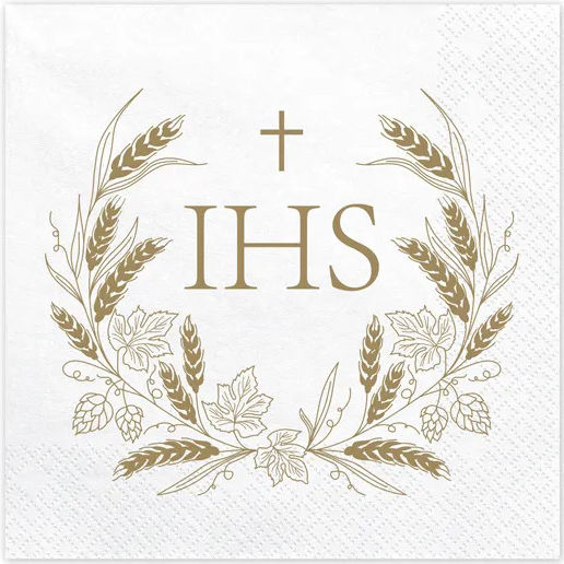 Communion Napkins Ihs Gold 33x33cm 12pcs