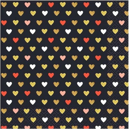 Black Valentine's Heart Napkins 33x33cm 20pcs