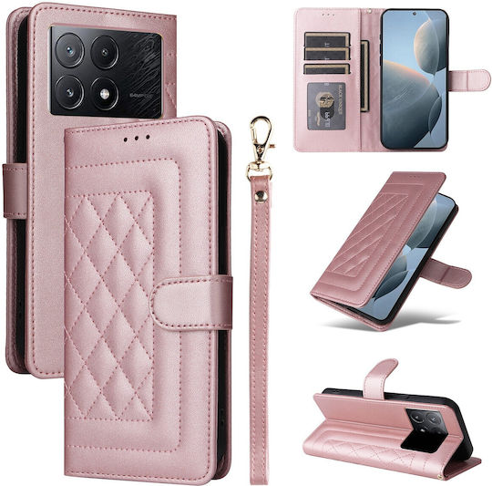Tel1 Xiaomi Poco X6 Pro 5g Diamond Lattice Flip Book Case Rose Gold