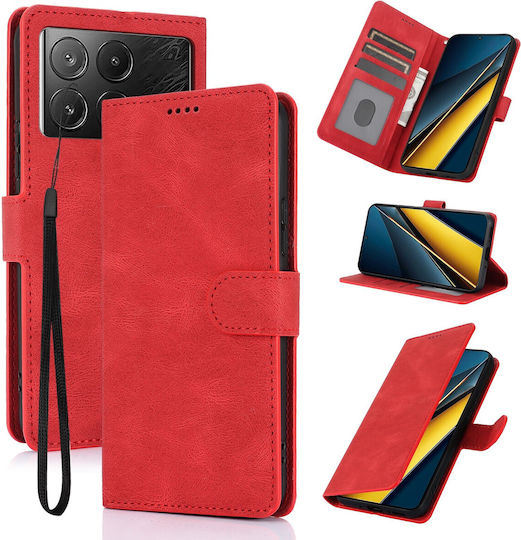 Tel1 Xiaomi Poco X6 Pro 5g Fantasy Skin-feel Кожен Калъф Книга Червен