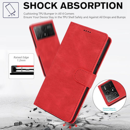 Tel1 Xiaomi Poco X6 Pro 5g Fantasy Skin-feel Кожен Калъф Книга Червен