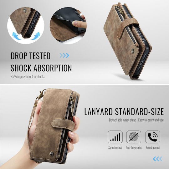 Caseme C30 Iphone 17 Pro Max Card Slots Zipper Wallet Leather Case Brown