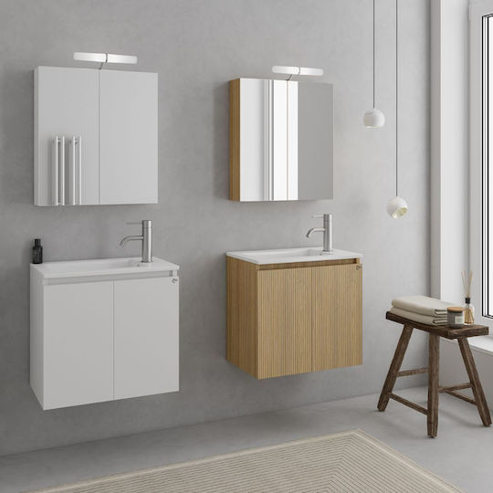 Drop Verona 60 Шкаф със Мивка & Огледало Гланцов Лак Д60xШ45xВ50см Бял