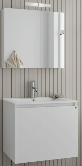 Drop Verona 60 Шкаф със Мивка & Огледало Гланцов Лак Д60xШ45xВ50см Бял