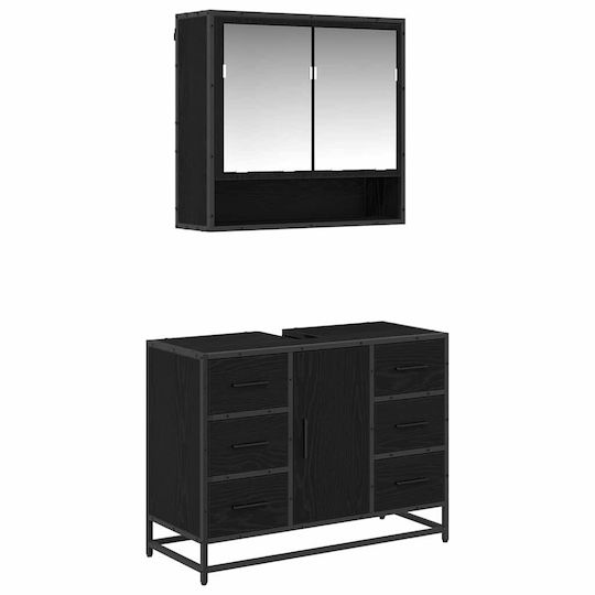 vidaXL Шкаф със Мивка, Огледало & Колона Д80xШ33xВ60см Black Oak
