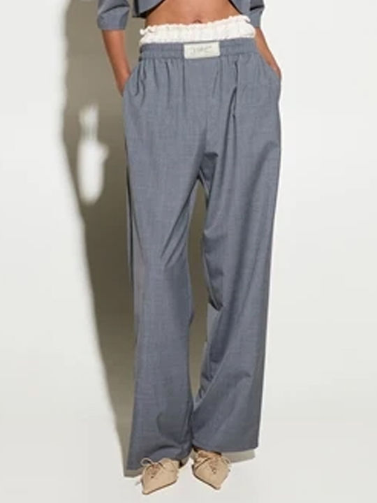 Damen Stoffhose mit Gummiband Blumen Grau