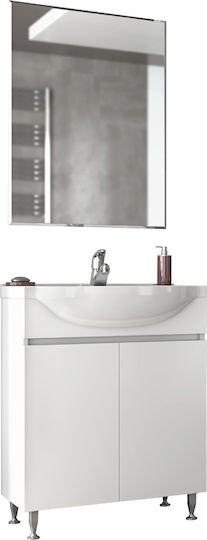 Drop Alfa 65 Slim Blat cu Lavoar & Oglindă L62xW33xH80cm Alb