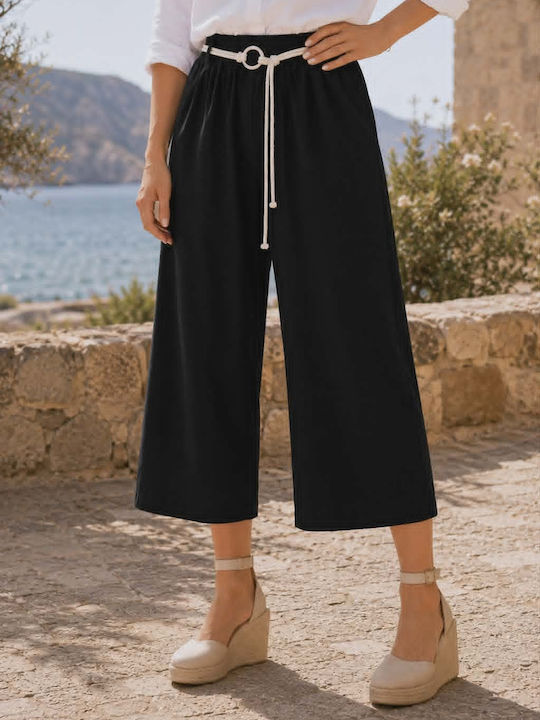Γυναικεία Ζιπ Κιλότ με Λάστιχο Μαύρη