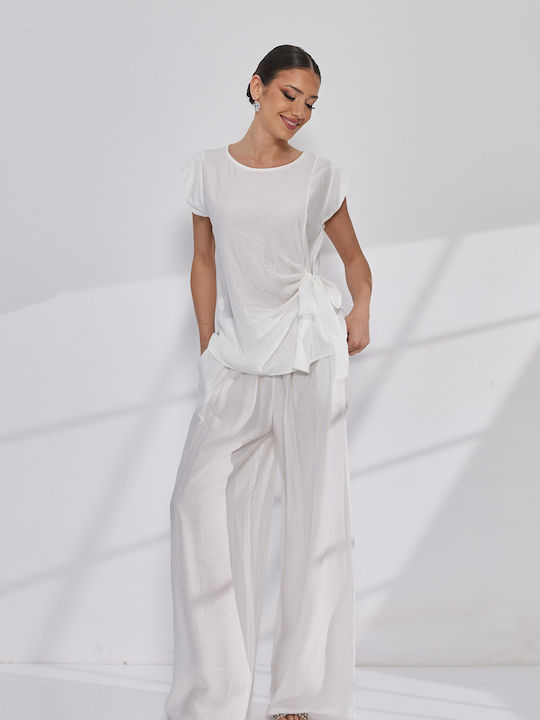Damen Weißes Satz mit Hose in Loose Passform