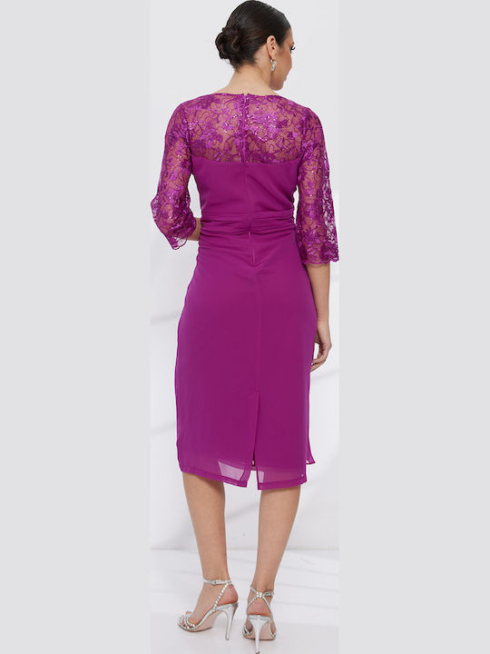 Midi Dress for Wedding / Christening with Lace Purple
