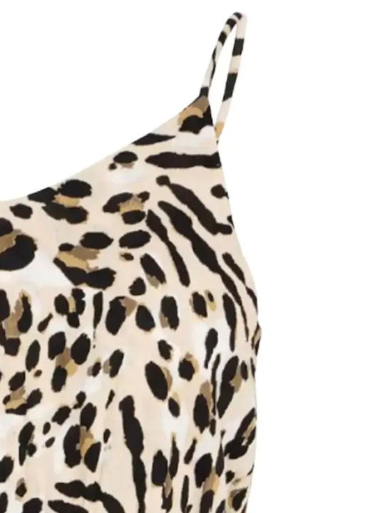 Summer Midi Dress Black Neutrals Leopard Print