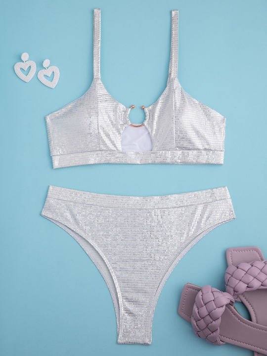 Set Bikini Silber Glänzend Kreis Größe M Silber