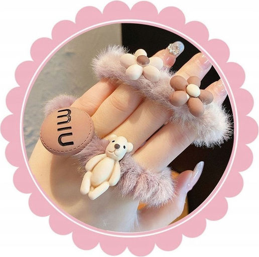 Ecarla Set 5-in-1 Hair Scrunchies White Pink Ogum175