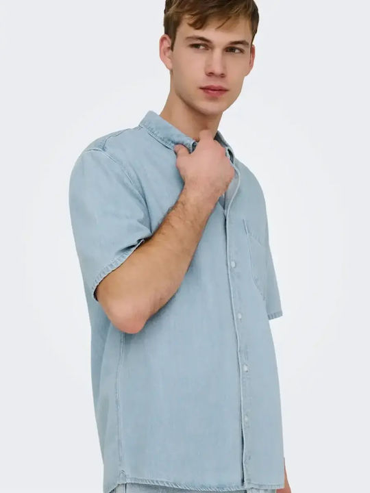 Short Sleeve Denim Shirt L.t Blue Denim