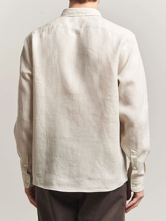 Langärmeliges Leinen-Herrenhemd in Normale Passform Beige