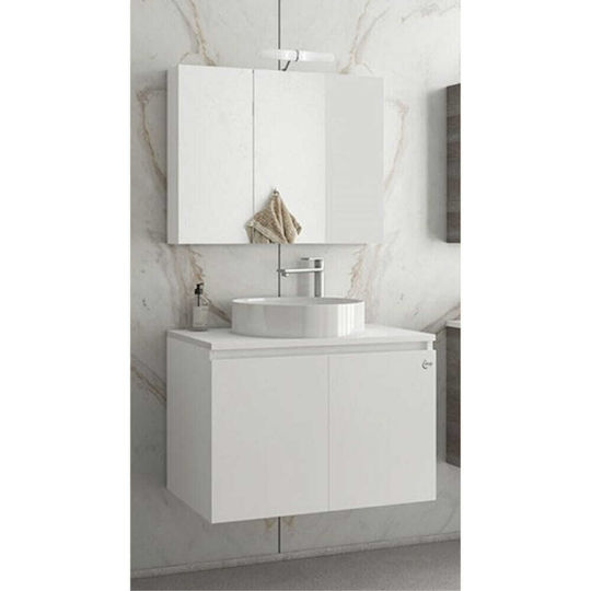Drop Verona 75 Top Countertop with Sink & Mirror Glossy Lacquer L75xW45xH50cm White