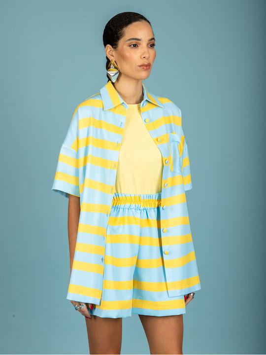 Long Sleeve Women's Shirt Yellow/Light Blue Striped
