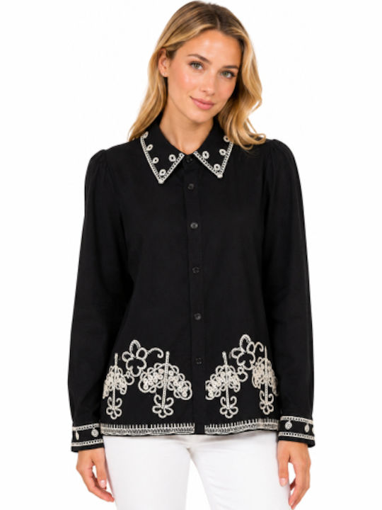 Long Sleeve Women's Black Shirt SC-C7073-26SH-Black
