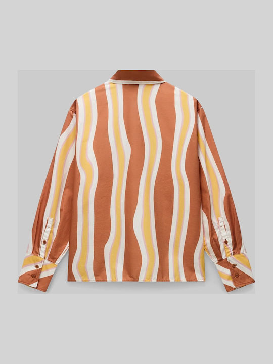 Long Sleeve Women's Cotton Shirt Brown