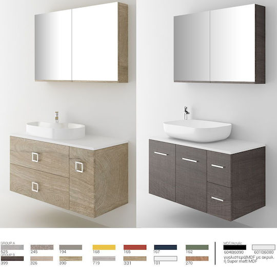 Orabella Surface 100 Πάγκος με Νιπτήρα & Καθρέπτη Μ100xΒ45xΥ50cm Καφέ